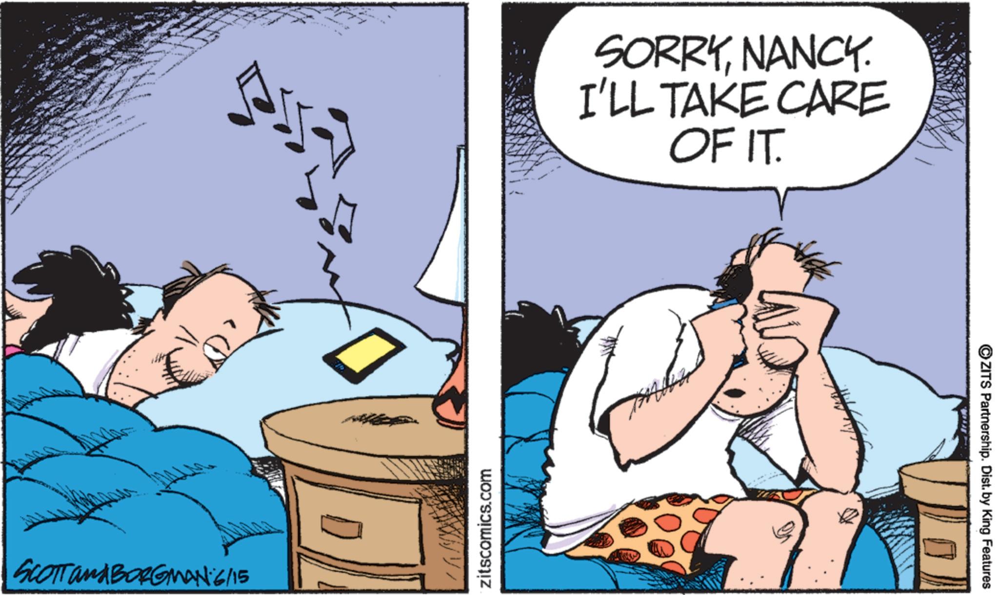 Graphics OCR: SCOTT and BORGMAN 6/15 zitscomics.com SORRYNANCY. I'LL TAKE CARE OF IT. ZITS Partnership. Dist. by King Features SCOTT and BORGMAN 6/15 zitscomics.com SORRYNANCY . I'LL TAKE CARE OF IT . ZITS Partnership . Dist . by King Features