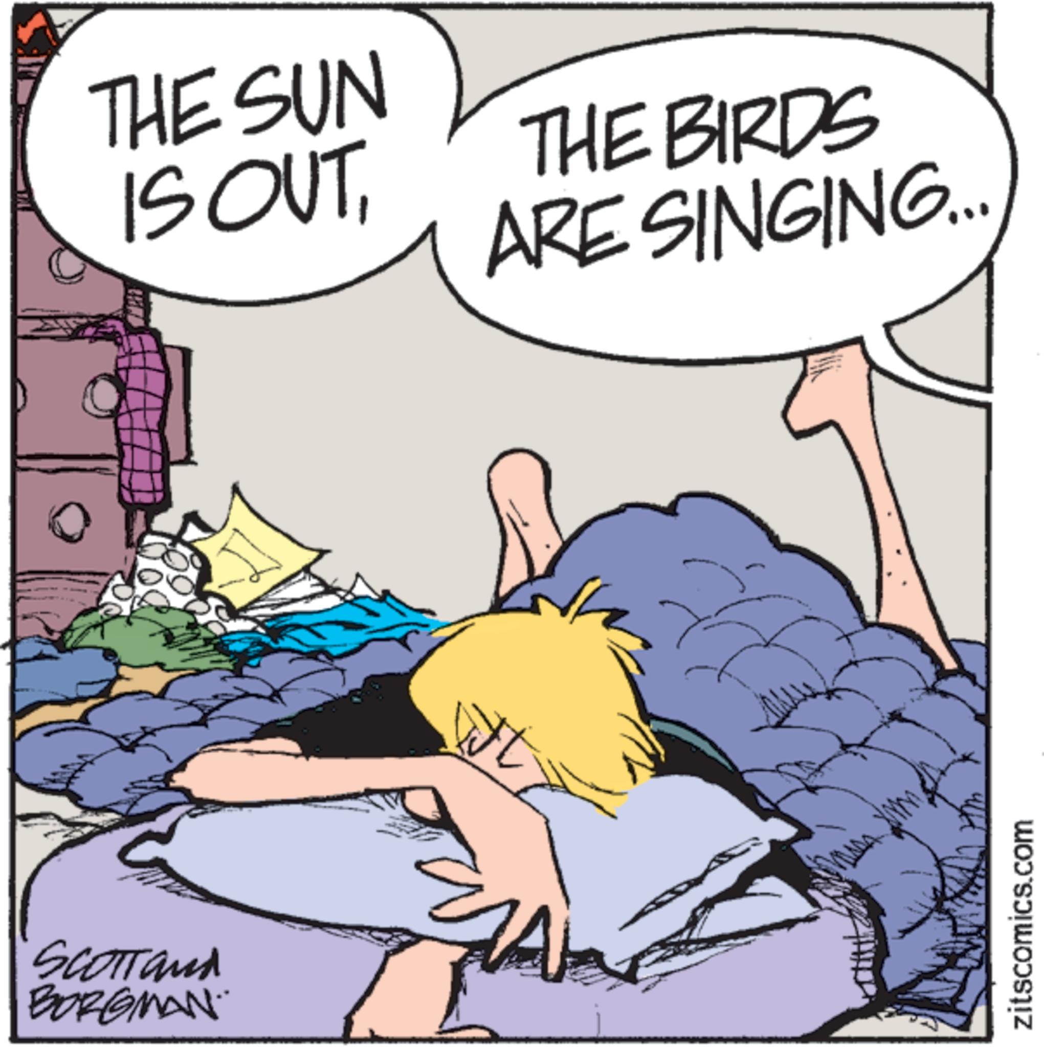 Comic book OCR: SCOTTand BORGMAN. THE SUN IS OUTTHE BIRDS ARE SINGING... zitscomics.com SCOTTand BORGMAN . THE SUN IS OUTTHE BIRDS ARE SINGING ... zitscomics.com