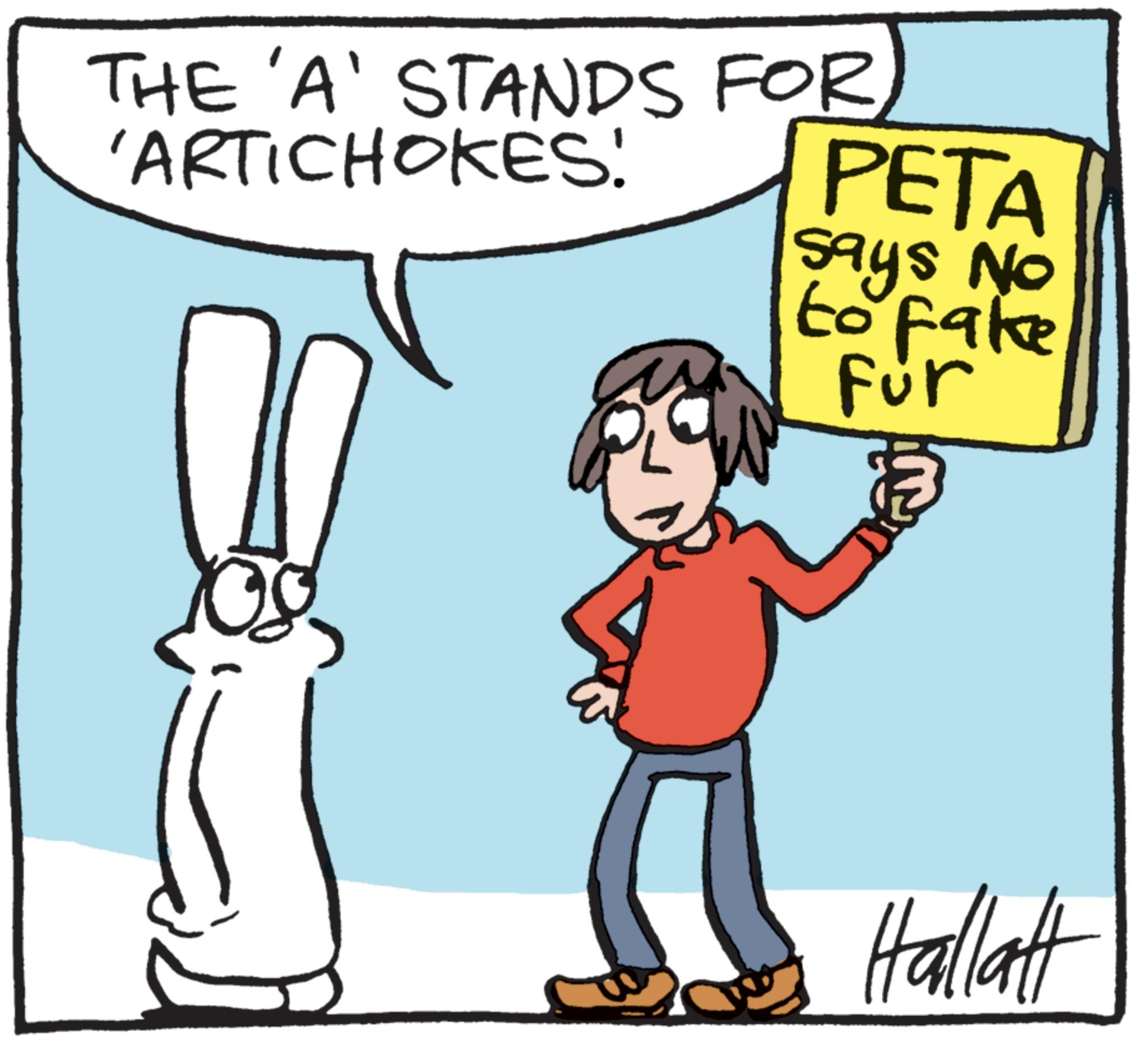 Animation OCR: THE 'A' STANDS FOR 'ARTICHOKES! PETA says No to fake Für Hallatt THE ' A ' STANDS FOR ' ARTICHOKES ! PETA says No to fake Für Hallatt