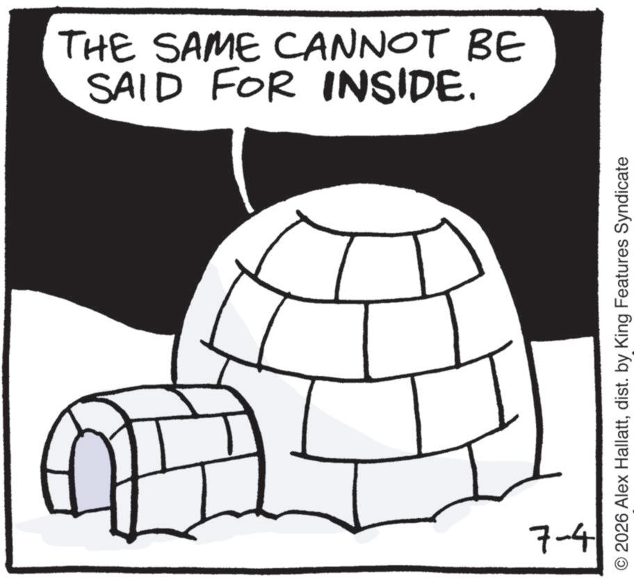 Dome OCR: THE SAME CANNOT BE SAID FOR INSIDE. 7-4 O2026 Alex Hallattdist. by King Features Syndicate THE SAME CANNOT BE SAID FOR INSIDE . 7-4 O2026 Alex Hallattdist . by King Features Syndicate