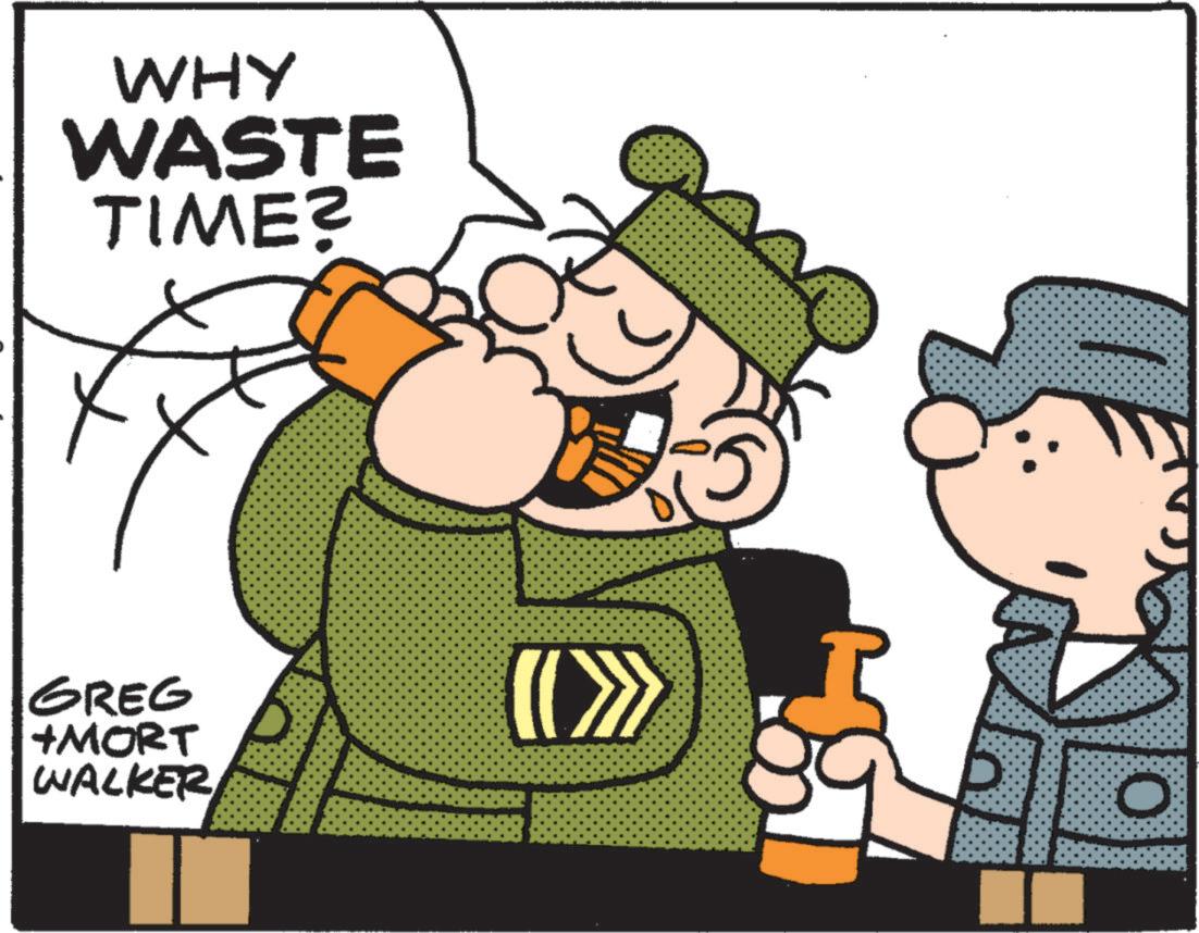 Fictional character OCR: WHY WASTE TIME? GREG +MORT WALKER (C WHY WASTE TIME ? GREG + MORT WALKER ( C