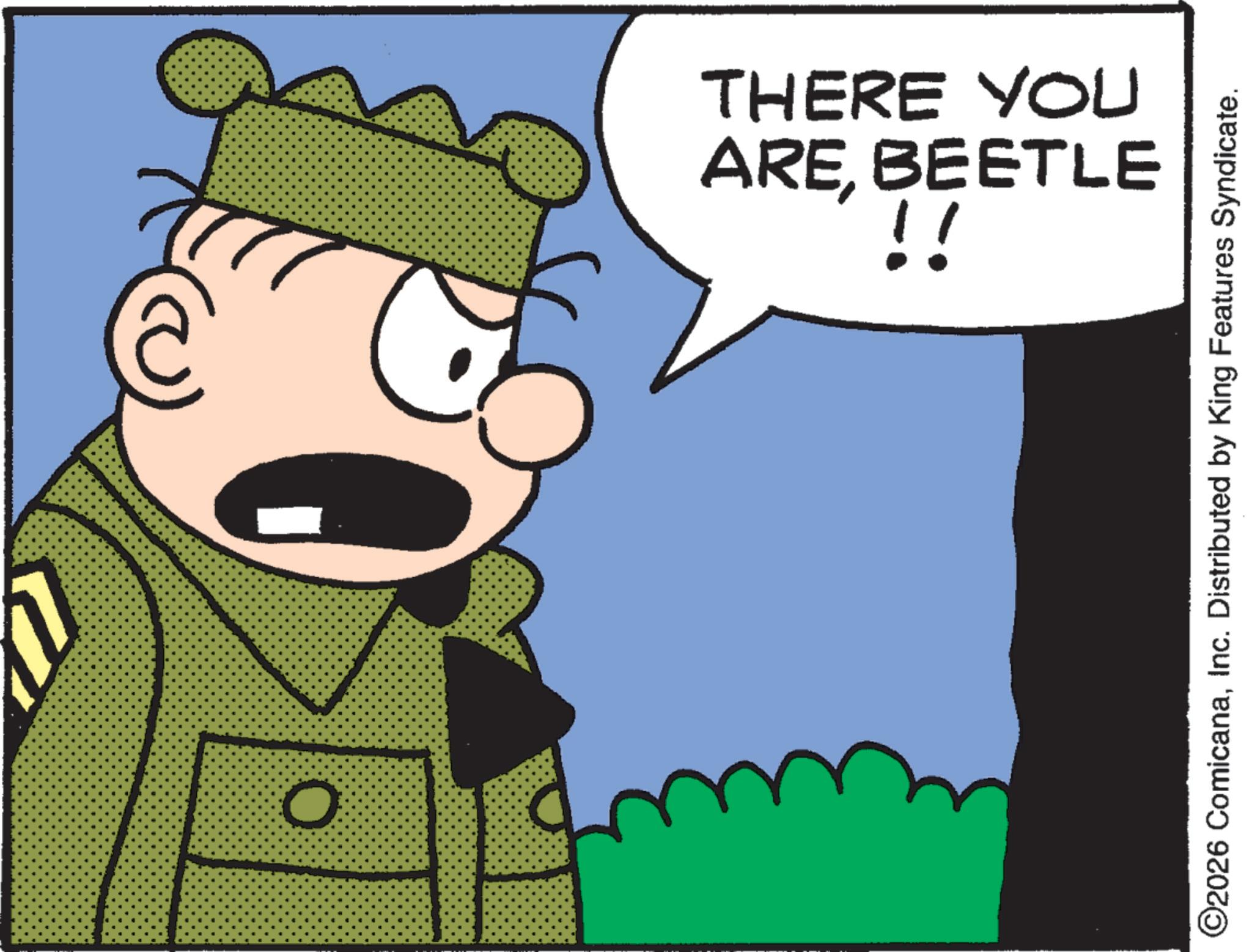 Photo caption OCR: O AREBEETLE THERE YOU !! ©2026 ComicanaInc. Distributed by King Features Syndicate. O AREBEETLE THERE YOU !! © 2026 ComicanaInc. Distributed by King Features Syndicate .