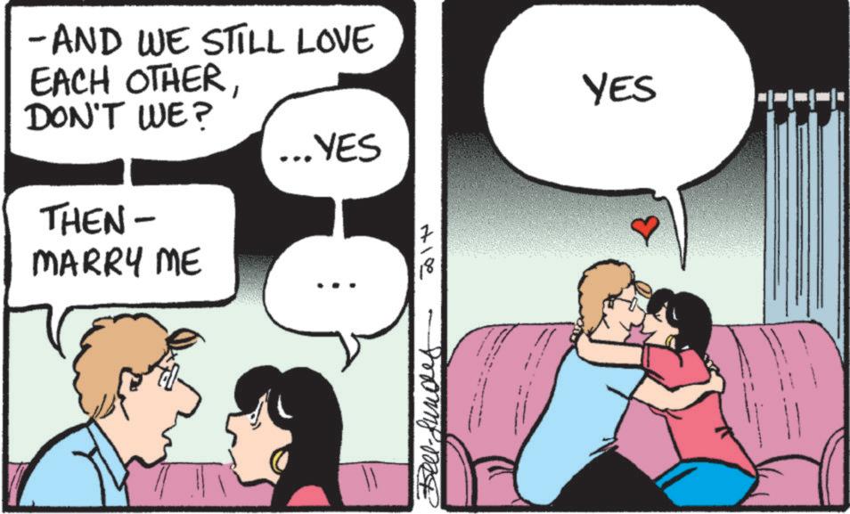Photo caption OCR: -AND WE STILL LOVE EACH OTHERDON'T WE? THEN- MARRY ME ... YES YES - - -AND WE STILL LOVE EACH OTHERDON'T WE ? THEN- MARRY ME ... YES YES - -