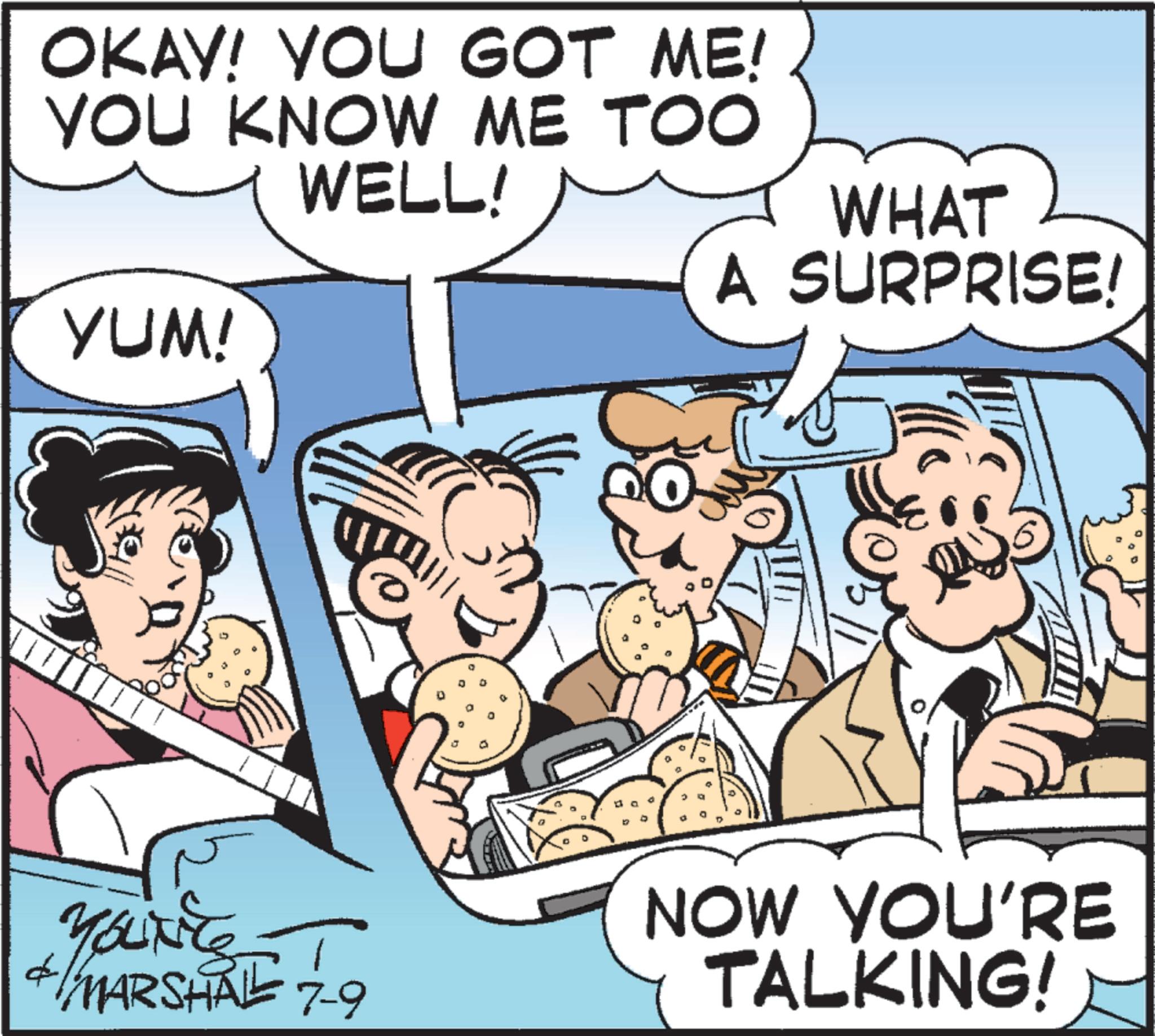 Pleased OCR: OKAY! YOU GOT ME! YOU KNOW ME TOO WELL! YUM! WHAT A SURPRISE! YOUNE + MARSHAL 7-9 NOW YOU'RE TALKING! OKAY ! YOU GOT ME ! YOU KNOW ME TOO WELL ! YUM ! WHAT A SURPRISE ! YOUNE + MARSHAL 7-9 NOW YOU'RE TALKING !