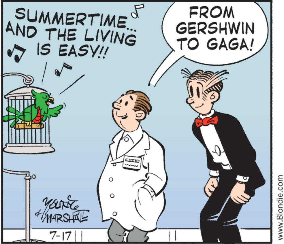 Animated cartoon OCR: ??? SUMMERTIME.. AND THE LIVING IS EASY!! MARSHAL 7-171 FROM GERSHWIN TO GAGA! www.Blondie.com ??? SUMMERTIME .. AND THE LIVING IS EASY !! MARSHAL 7-171 FROM GERSHWIN TO GAGA ! www.Blondie.com