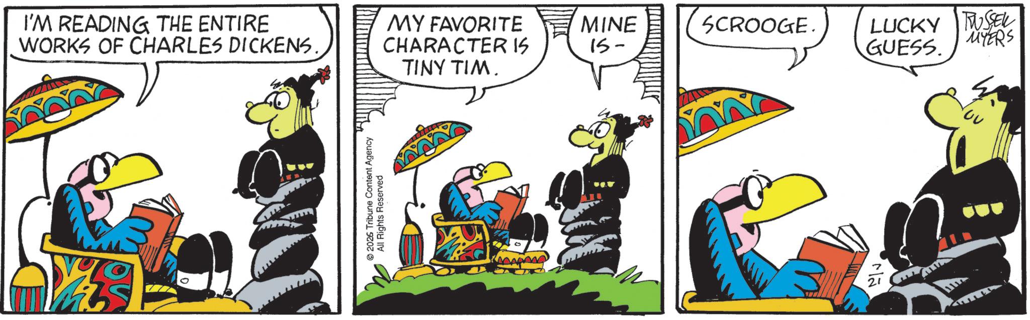 Beak OCR: I'M READING THE ENTIRE WORKS OF CHARLES DICKENS. MY FAVORITE CHARACTER IS TINY TIM. 2026 Tribune Content Agency All Rights Reserved MINE SCROOGE 15- LUCKY TUSSEL GUESS. MYERS Ma I'M READING THE ENTIRE WORKS OF CHARLES DICKENS . MY FAVORITE CHARACTER IS TINY TIM . 2026 Tribune Content Agency All Rights Reserved MINE SCROOGE 15- LUCKY TUSSEL GUESS . MYERS Ma