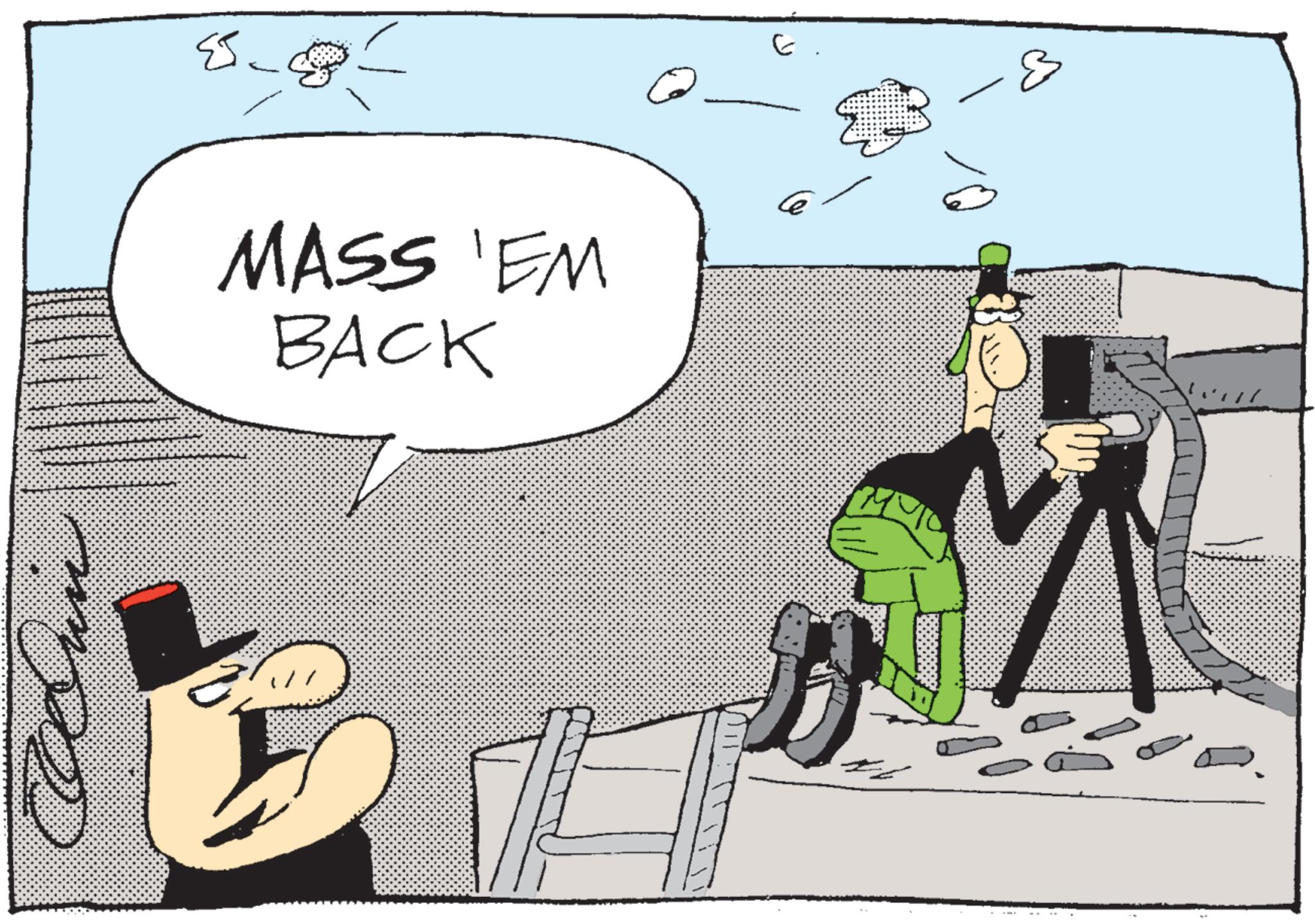 Fictional character OCR: ? & MASS 'EM BACK M ? & MASS ' EM BACK M