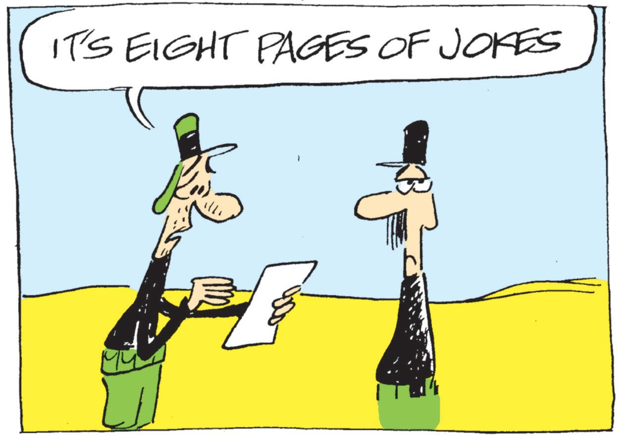 Photo caption OCR: IT'S EIGHT PAGES OF JOKES Res IT'S EIGHT PAGES OF JOKES Res
