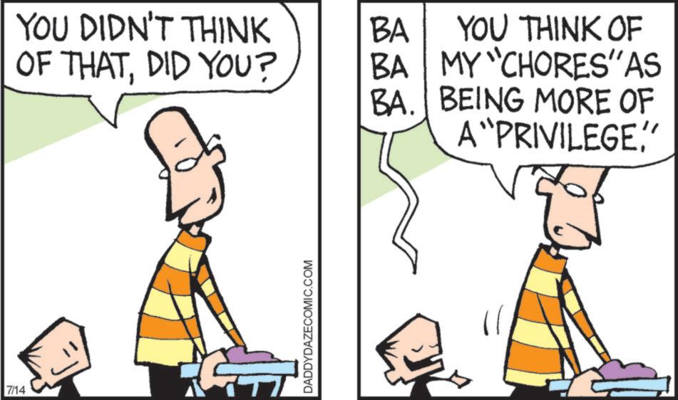 Animation OCR: 7/14 YOU DIDN'T THINK BA YOU THINK OF OF THATDID YOU? BA MY "CHORES" AS BA. BEING MORE OF A "PRIVILEGE" DADDYDAZECOMIC.COM 7/14 YOU DIDN'T THINK BA YOU THINK OF OF THATDID YOU ? BA MY " CHORES " AS BA . BEING MORE OF A " PRIVILEGE " DADDYDAZECOMIC.COM