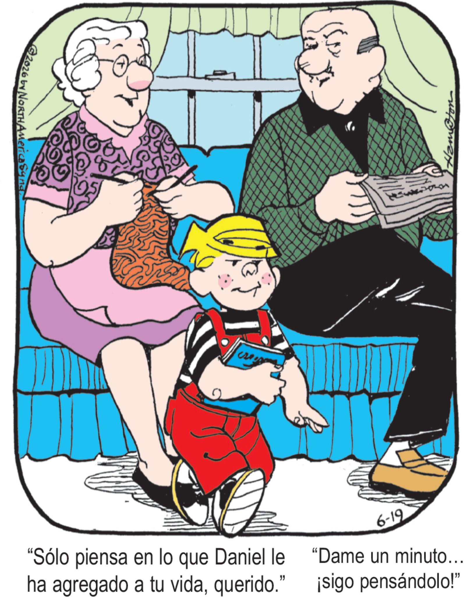 Clip art OCR: 2026 by NORTH America Synan "Sólo piensa en lo que Daniel le ha agregado a tu vidaquerido." 6-19 "Dame un minuto... ¡sigo pensándolo!" 2026 by NORTH America Synan " Sólo piensa en lo que Daniel le ha agregado a tu vidaquerido . " 6-19 " Dame un minuto ... ¡ sigo pensándolo ! "