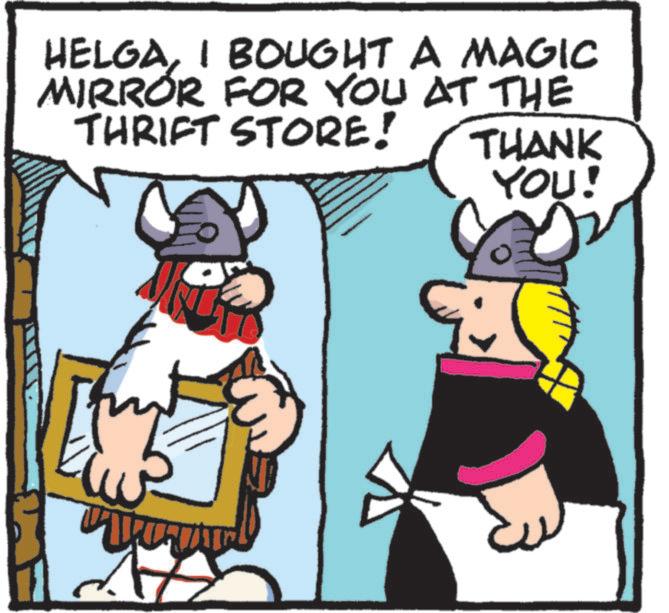 Fiction OCR: HELGAI BOUGHT A MAGIC MIRROR FOR YOU AT THE THRIFT STORE! THANK YOU! HELGAI BOUGHT A MAGIC MIRROR FOR YOU AT THE THRIFT STORE ! THANK YOU !