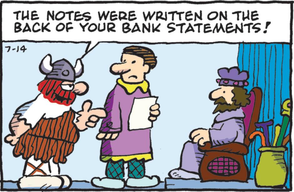 Conversation OCR: THE NOTES WERE WRITTEN ON THE BACK OF YOUR BANK STATEMENTS! 7-14 THE NOTES WERE WRITTEN ON THE BACK OF YOUR BANK STATEMENTS ! 7-14