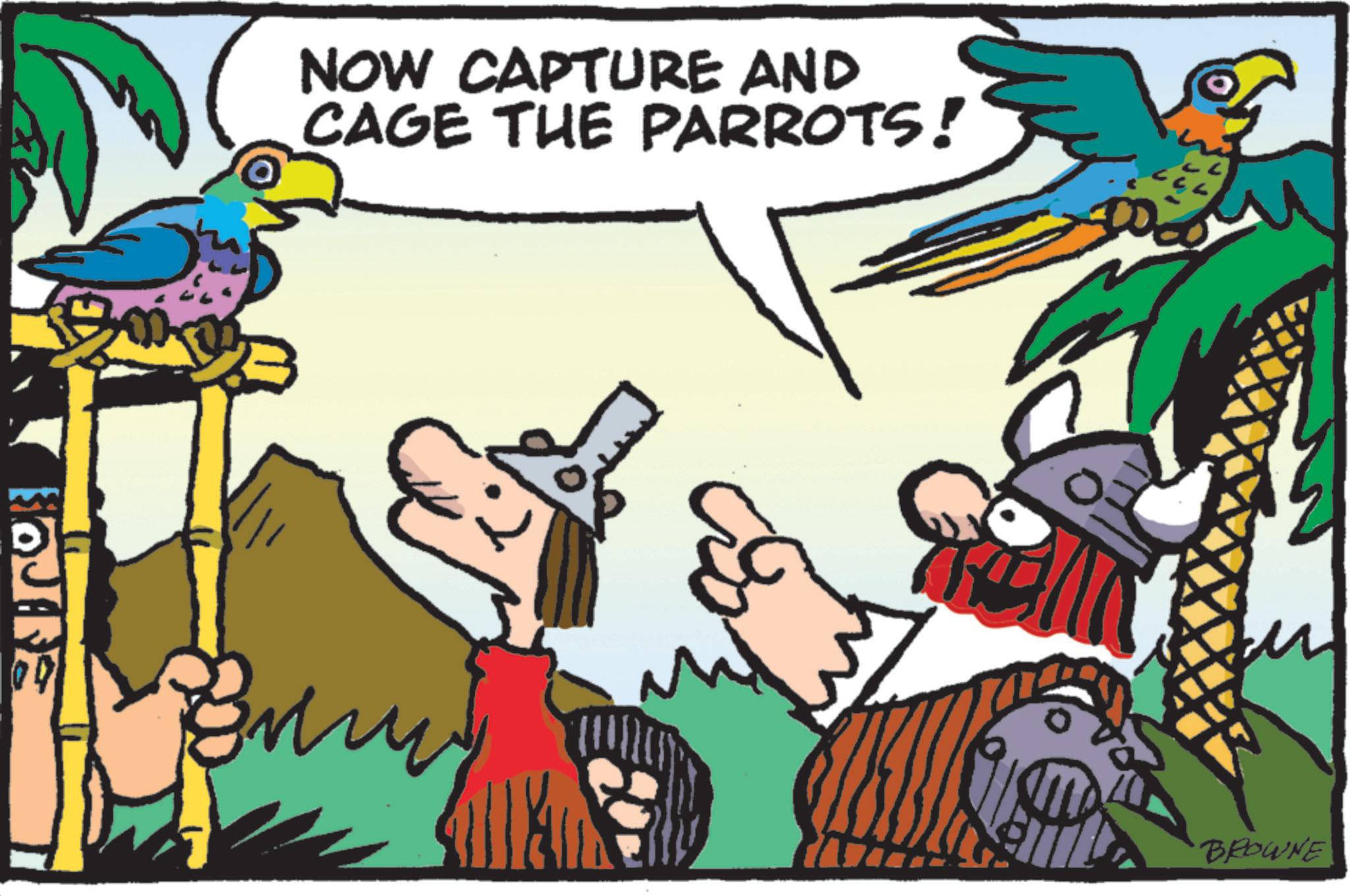 Graphics OCR: 00 NOW CAPTURE AND CAGE THE PARROTS! BROWNE 00 NOW CAPTURE AND CAGE THE PARROTS ! BROWNE