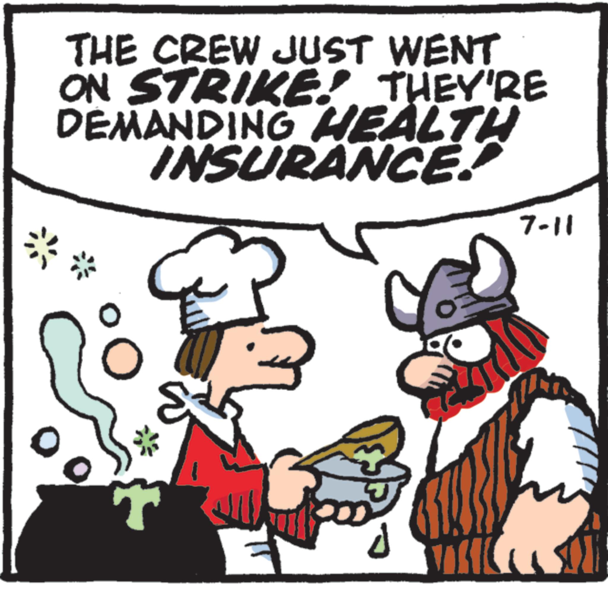Clip art OCR: THE CREW JUST WENT ON STRIKES THEY'RE DEMANDING HEALTH INSURANCE! 0 0 7-11 THE CREW JUST WENT ON STRIKES THEY'RE DEMANDING HEALTH INSURANCE ! 0 0 7-11