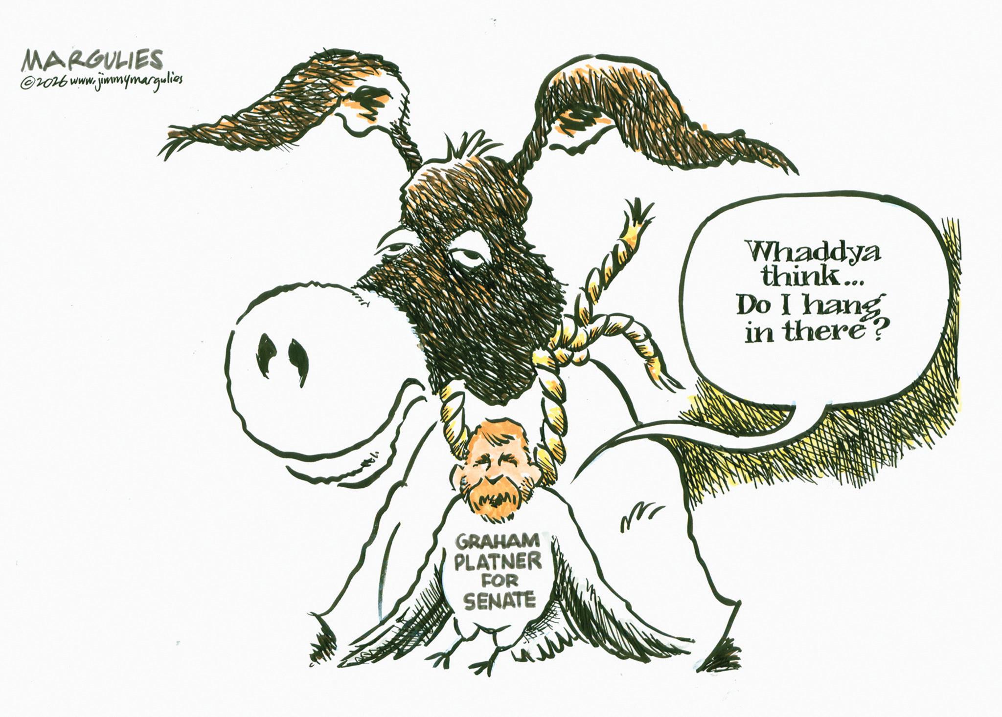 Pack animal OCR: MARGULIES ©2026 www.jimmymargulies GRAHAM PLATNER FOR SENATE Whaddya think... Do I hang in there? MARGULIES © 2026 www.jimmymargulies GRAHAM PLATNER FOR SENATE Whaddya think ... Do I hang in there ?