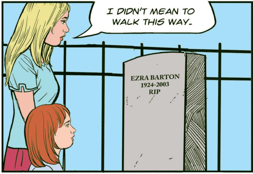 Photo caption OCR: I DIDN'T MEAN TO WALK THIS WAY. EZRA BARTON 1924-2003 RIP I DIDN'T MEAN TO WALK THIS WAY . EZRA BARTON 1924-2003 RIP