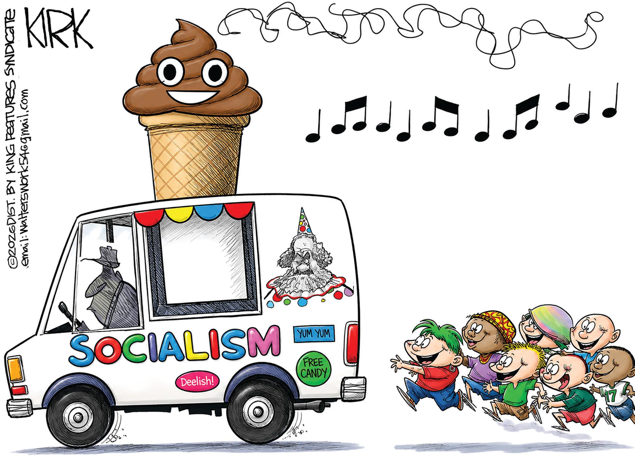 Commercial vehicle OCR: KIRK ©2026DIST. BY KING FEATURES SYNDICATE email: Walterswork546gmail.com SOCIALISM Deelish! YUM YUM FREE CANDY KIRK © 2026DIST . BY KING FEATURES SYNDICATE email : Walterswork546gmail.com SOCIALISM Deelish ! YUM YUM FREE CANDY