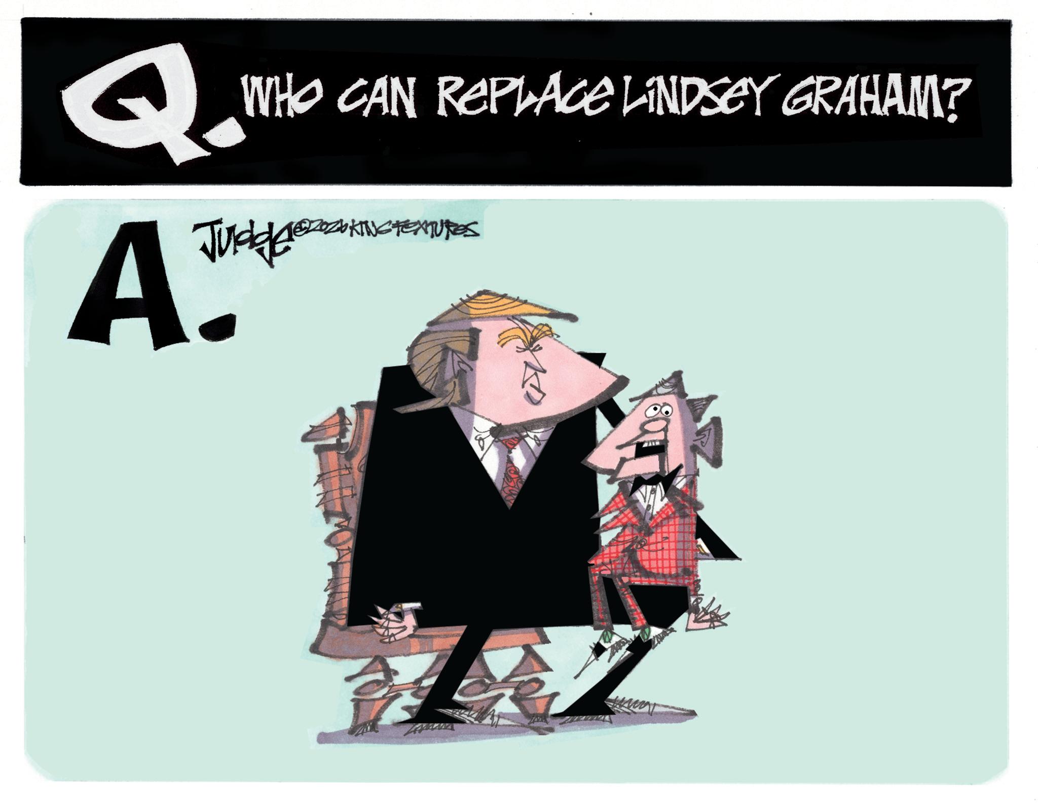 Fiction OCR: Q. A WHO CAN REPLACE LINDSEY GRAHAM? DOZOKING TEXTURES Judge K Q. A WHO CAN REPLACE LINDSEY GRAHAM ? DOZOKING TEXTURES Judge K