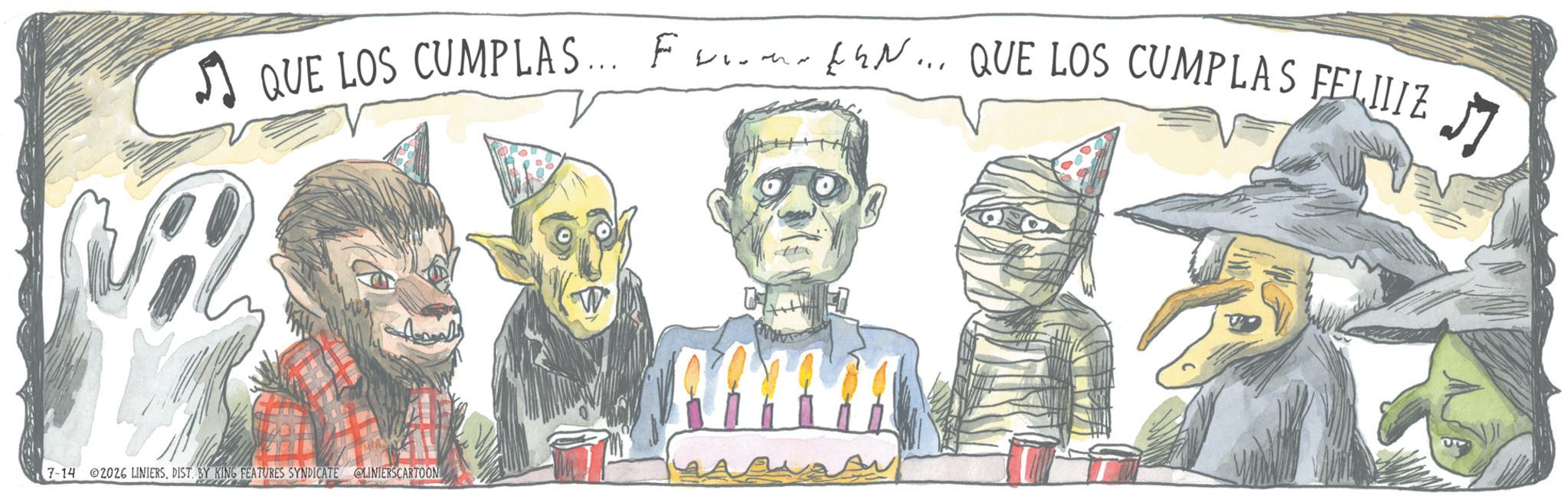 Handwriting OCR: ? QUE LOS CUMPLAS... Form EN... QUE LOS CUMPLAS FELIZ 7-14 02026 LINIERSDIST. BY KING FEATURES SYNDICATE @LINIERSCARTOON ? QUE LOS CUMPLAS ... Form EN ... QUE LOS CUMPLAS FELIZ 7-14 02026 LINIERSDIST . BY KING FEATURES SYNDICATE @LINIERSCARTOON