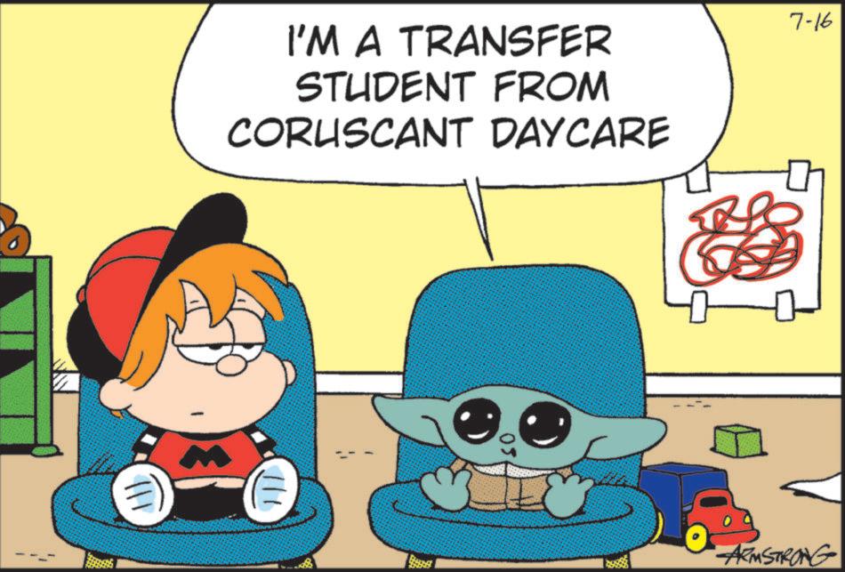 Graphics OCR: 111 I'M A TRANSFER STUDENT FROM CORUSCANT DAYCARE 05 7-16 ARMSTRONG 111 I'M A TRANSFER STUDENT FROM CORUSCANT DAYCARE 05 7-16 ARMSTRONG