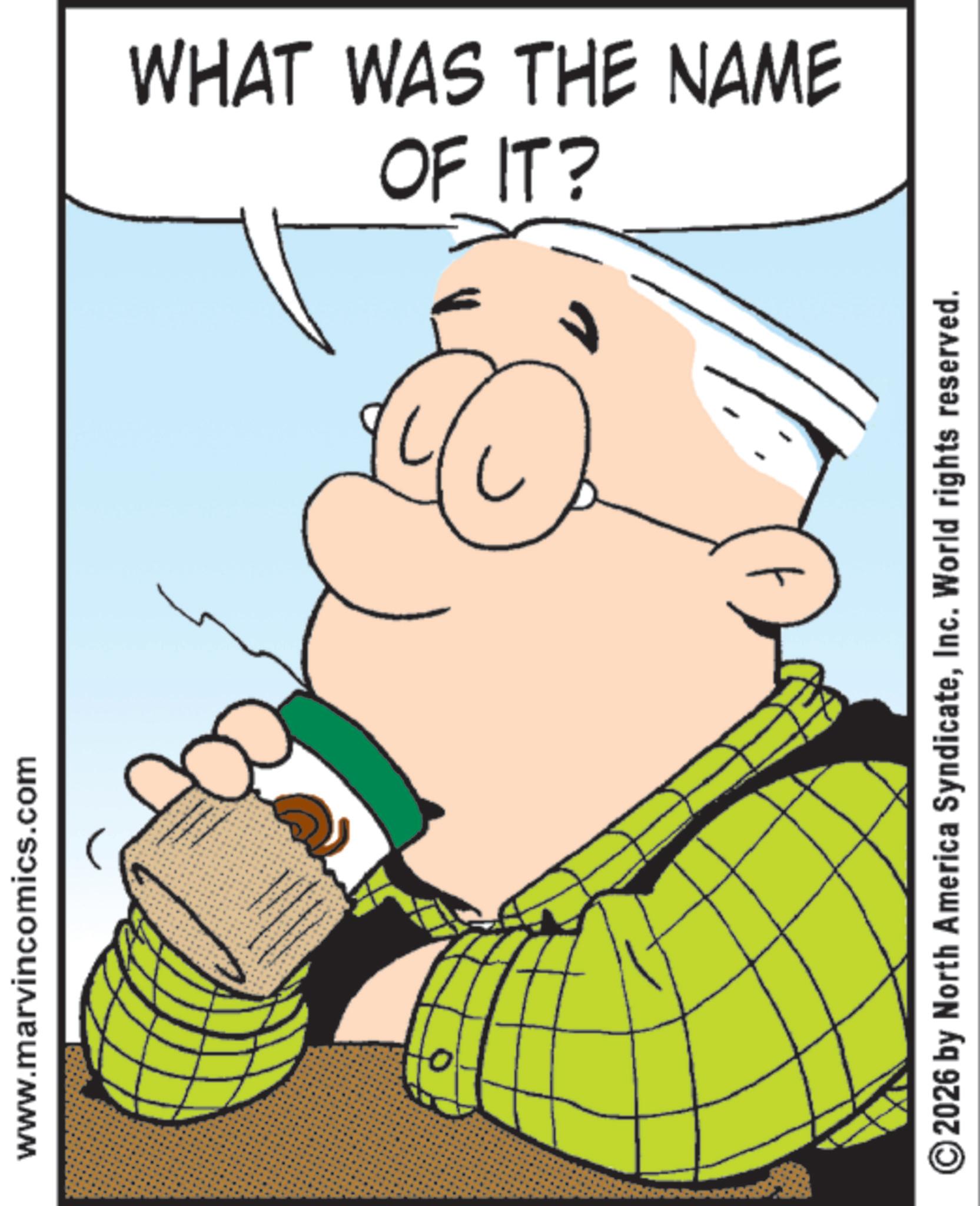 Fictional character OCR: www.marvincomics.com OF IT? WHAT WAS THE NAME ©2026 by North America SyndicateInc. World rights reserved. www.marvincomics.com OF IT ? WHAT WAS THE NAME © 2026 by North America SyndicateInc. World rights reserved .