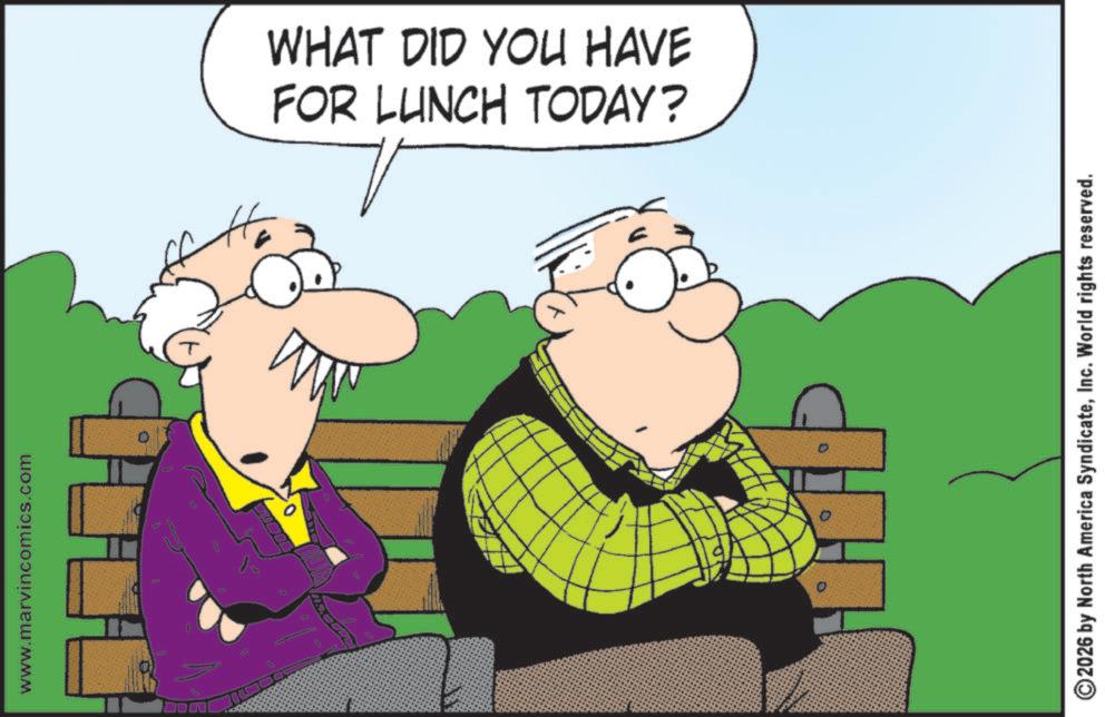 Graphics OCR: www.marvincomics.com T M FOR LUNCH TODAY? WHAT DID YOU HAVE 2026 by North America SyndicateInc. World rights reserved. www.marvincomics.com T M FOR LUNCH TODAY ? WHAT DID YOU HAVE 2026 by North America SyndicateInc. World rights reserved .