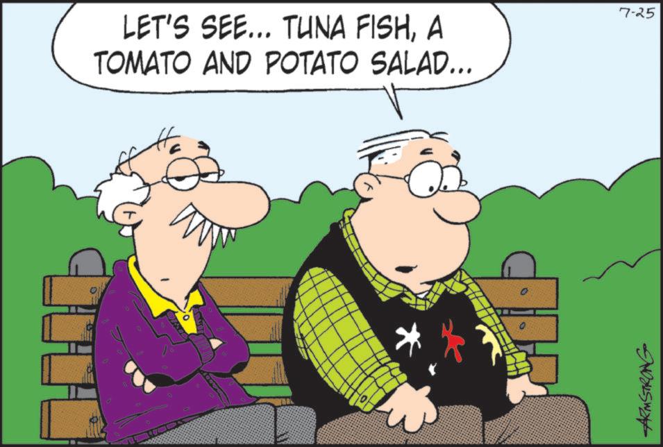 Graphics OCR: LET'S SEE... TUNA FISHA TOMATO AND POTATO SALAD... 7-25 0 ARMSTRONG LET'S SEE ... TUNA FISHA TOMATO AND POTATO SALAD ... 7-25 0 ARMSTRONG