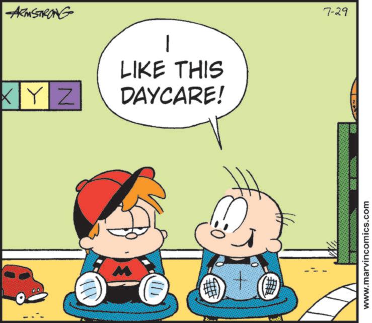 Illustration OCR: ARMSTRONG XYZ M I LIKE THIS DAYCARE! www.marvincomics.com 7-29 ARMSTRONG XYZ M I LIKE THIS DAYCARE ! www.marvincomics.com 7-29