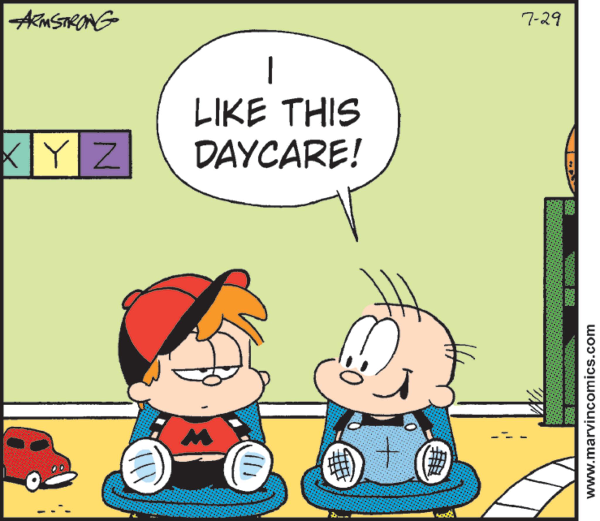 Illustration OCR: ARMSTRONG XYZ M I LIKE THIS DAYCARE! www.marvincomics.com 7-29 ARMSTRONG XYZ M I LIKE THIS DAYCARE ! www.marvincomics.com 7-29