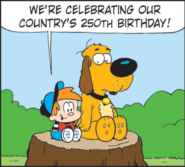 Canidae OCR: WE'RE CELEBRATING OUR COUNTRY'S 250TH BIRTHDAY! ??? 00 00 O WE'RE CELEBRATING OUR COUNTRY'S 250TH BIRTHDAY ! ??? 00 00 O