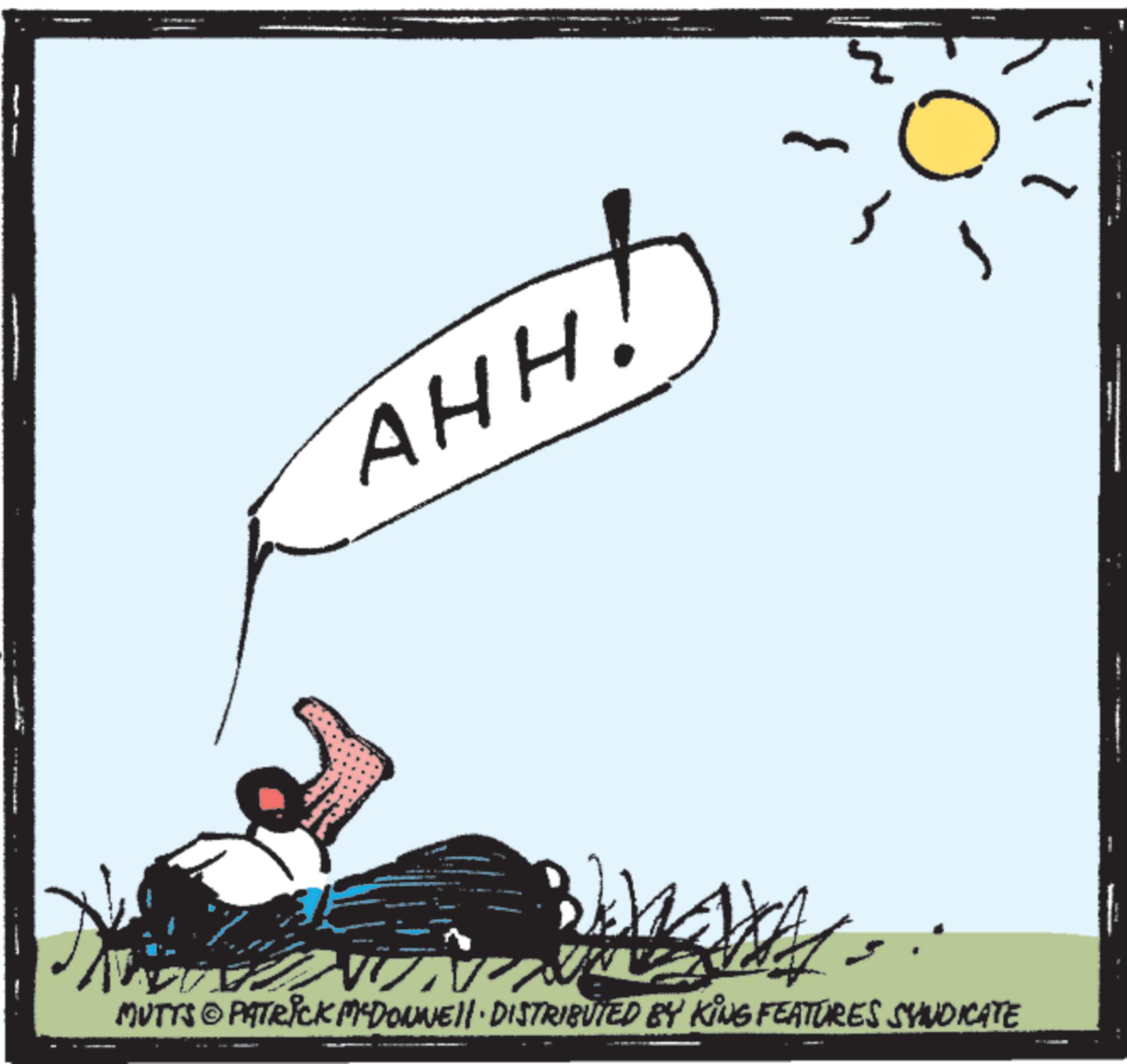 Animated cartoon OCR: AHH! ? MUTTS © PATRICK MCDONNELL DISTRIBUTED BY KING FEATURES SYNDICATE " AHH ! ? MUTTS © PATRICK MCDONNELL DISTRIBUTED BY KING FEATURES SYNDICATE "