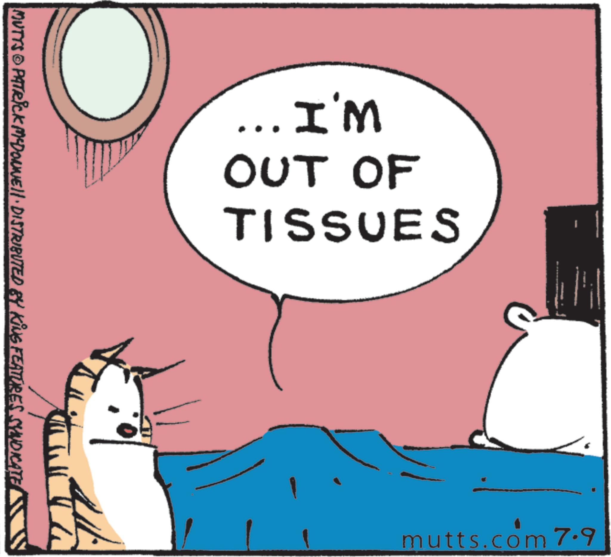 Animation OCR: MUTTS © PATRICK MEDONNE!!· DISTRIBUTED BY KING FEATURES SYNDICATE ... I'M OUT OF TISSUES mutts.com 7.9 MUTTS © PATRICK MEDONNE !! · DISTRIBUTED BY KING FEATURES SYNDICATE ... I'M OUT OF TISSUES mutts.com 7.9