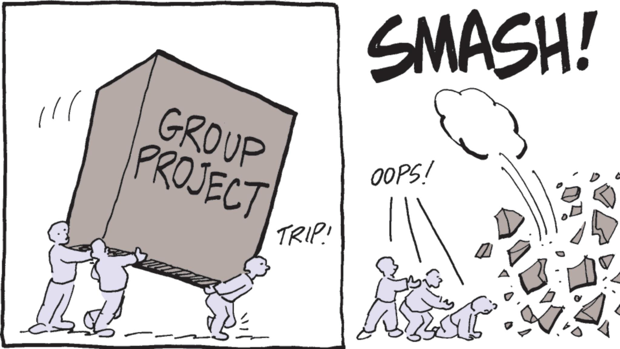 OCR: GROUP PROJECT TRIP! SMASH! OOPS! GROUP PROJECT TRIP ! SMASH ! OOPS !