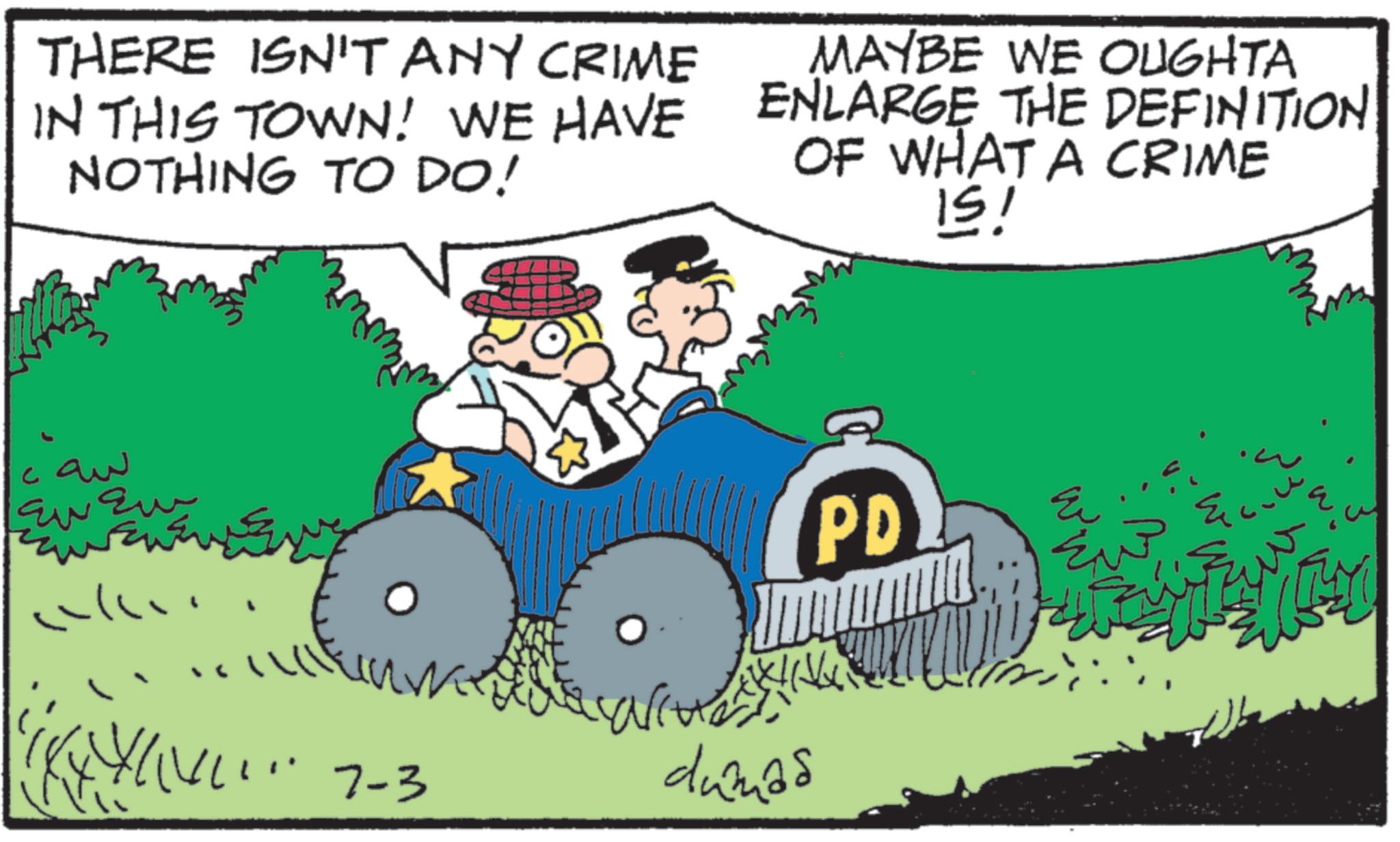 Tire Care OCR: THERE ISN'T ANY CRIME IN THIS TOWN! WE HAVE NOTHING TO DO! MAYBE WE OUGHTA ENLARGE THE DEFINITION OF WHAT A CRIME IS! ???? ? ?? ?? ..... (VI. 7-3 dumas PD w THERE ISN'T ANY CRIME IN THIS TOWN ! WE HAVE NOTHING TO DO ! MAYBE WE OUGHTA ENLARGE THE DEFINITION OF WHAT A CRIME IS ! ???? ? ?? ?? ..... ( VI . 7-3 dumas PD w