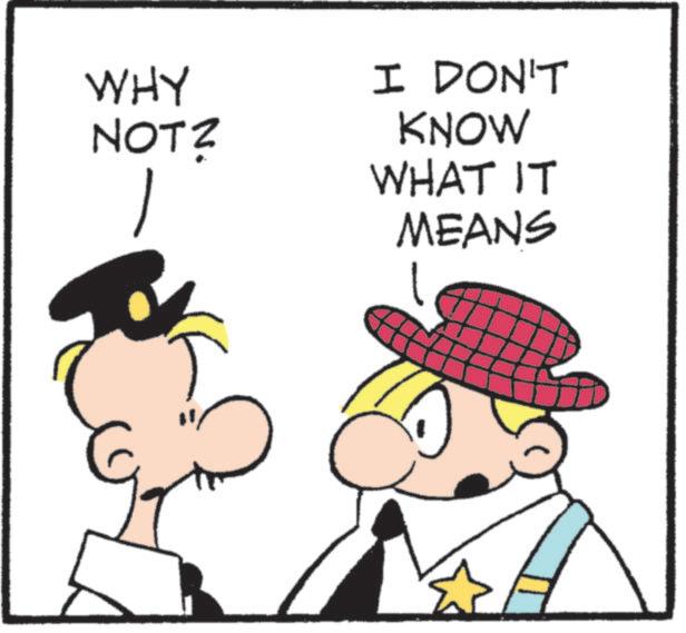 Fictional character OCR: WHY NOT? I DON'T KNOW WHAT IT MEANS WHY NOT ? I DON'T KNOW WHAT IT MEANS