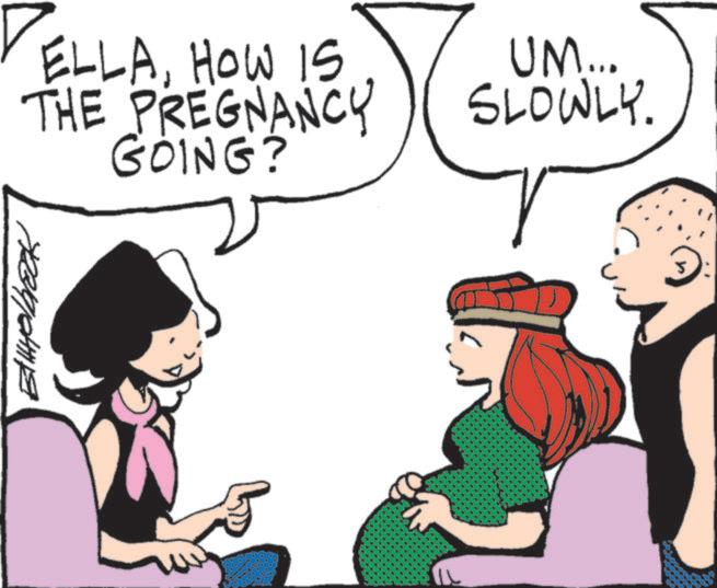 Fictional character OCR: ELLAHOW IS THE PREGNANCY GOING? ????????? UM... SLOWLY. N 3: ELLAHOW IS THE PREGNANCY GOING ? ????????? UM ... SLOWLY . N 3 :