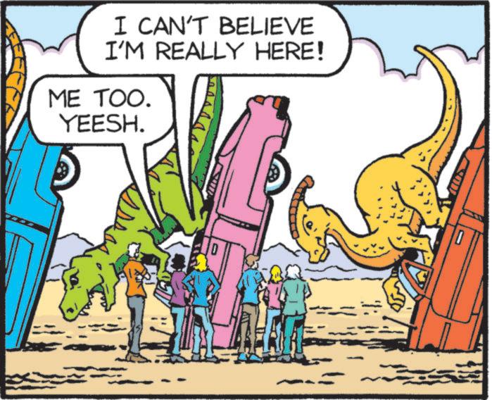 Animal Figure OCR: I CAN'T BELIEVE I'M REALLY HERE! ME TOO. YEESH. D I I CAN'T BELIEVE I'M REALLY HERE ! ME TOO . YEESH . D I