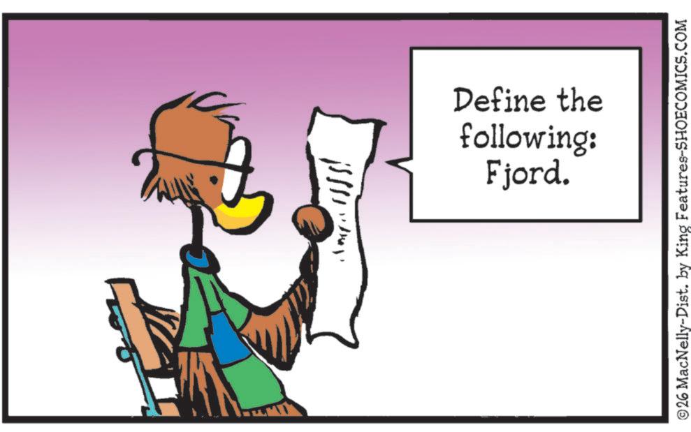 Fiction OCR: ????? Fjord. following: Define the ©26 MacNelly-Dist. by King Features-SHOECOMICS.COM ? ? ??? Fjord . following : Define the © 26 MacNelly - Dist . by King Features-SHOECOMICS.COM