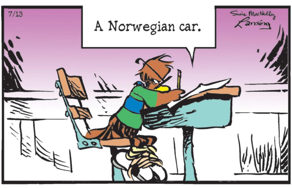 Clip art OCR: 7/13 A Norwegian car. Susie MacNelly Lansing ? 7/13 A Norwegian car . Susie MacNelly Lansing ?