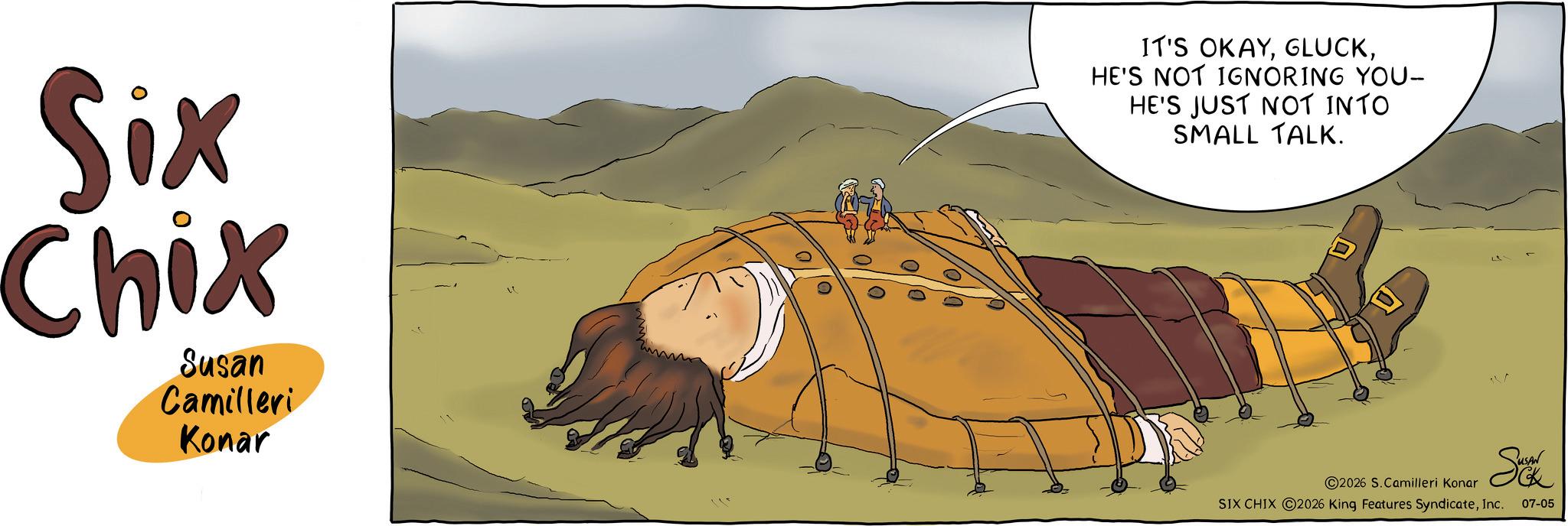 Comics OCR: Six Chix Susan Camilleri Konar 10 10 IT'S OKAYHE'S NOT IGNORING YOU- HE'S JUST NOT INTO SMALL TALK. 2026 S. Camilleri Konar Suvek SIX CHIX 2026 King Features SyndicateInc. 07-05 Six Chix Susan Camilleri Konar 10 10 IT'S OKAYHE'S NOT IGNORING YOU- HE'S JUST NOT INTO SMALL TALK . 2026 S. Camilleri Konar Suvek SIX CHIX 2026 King Features SyndicateInc. 07-05