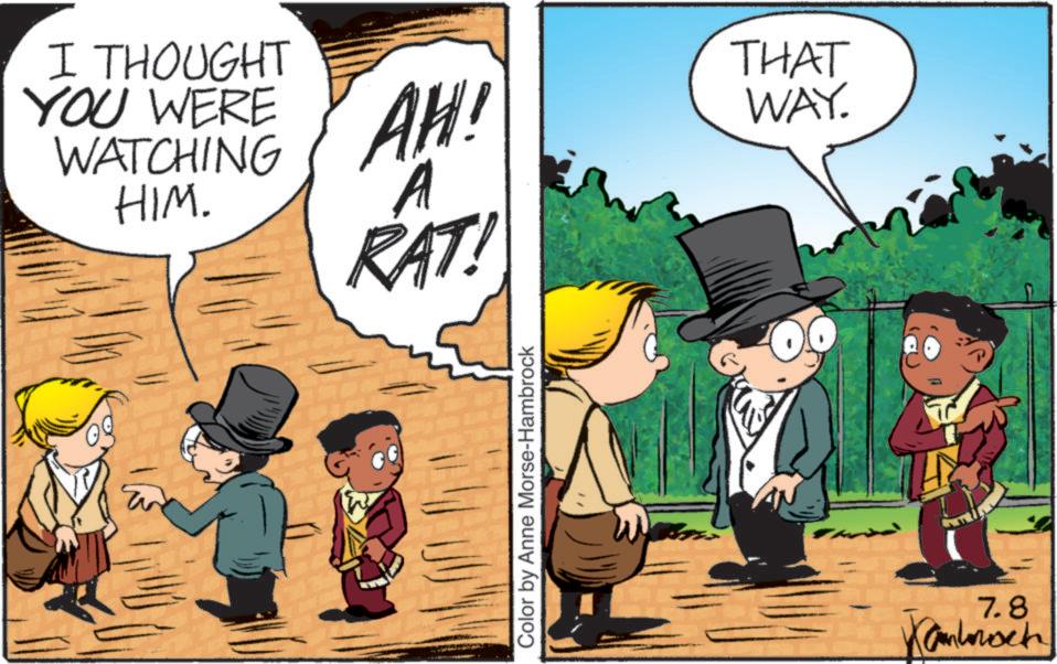 Photo caption OCR: I THOUGHT YOU WERE WATCHING HIM. A RAT! AH! THAT WAY. Color by Anne Morse-Hambrock " 7.8 Kambroch I THOUGHT YOU WERE WATCHING HIM . A RAT ! AH ! THAT WAY . Color by Anne Morse - Hambrock " 7.8 Kambroch