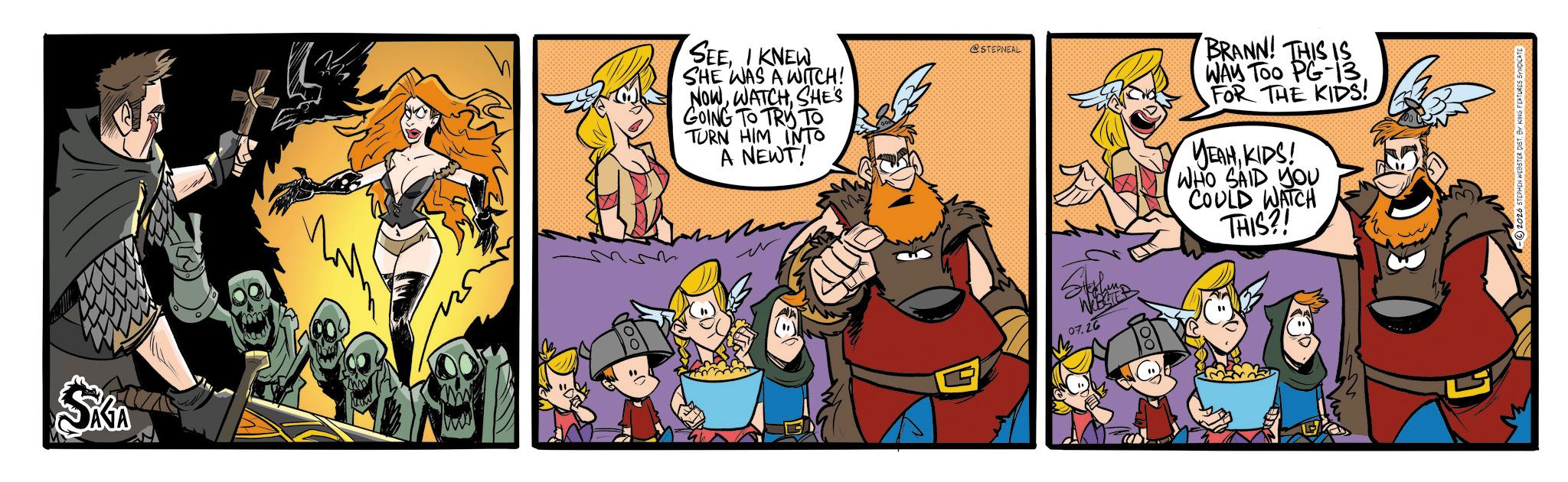 Comic book OCR: SKA SEEI KNEW SHE WAS A WITCH! NOWSHE'S GOING TO TRY TO TURN HIM INTO A NEWT! @STEPNEAL 07.26 BRANN! THIS IS WAY TOO PG-13. FOR THE KIDS! YEAHKIDS! WHO SAID YOU COULD WATCH THIS?! SKA SEEI KNEW SHE WAS A WITCH ! NOWSHE'S GOING TO TRY TO TURN HIM INTO A NEWT ! @STEPNEAL 07.26 BRANN ! THIS IS WAY TOO PG - 13 . FOR THE KIDS ! YEAHKIDS ! WHO SAID YOU COULD WATCH THIS ?!