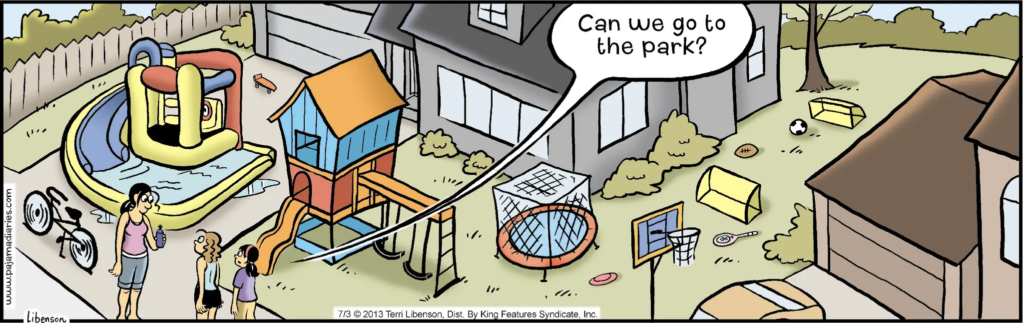 Fiction OCR: www.pajamadiaries.com Libenson. 7/3 2013 Terri LibensonInc. Can we go to the park? +++ www.pajamadiaries.com Libenson . 7/3 2013 Terri LibensonDist . By King Features SyndicateInc. Can we go to the park ? +++