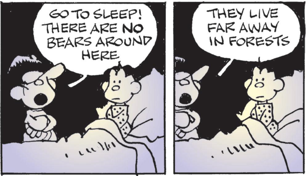 Photo caption OCR: GO TO SLEEP! THERE ARE NO BEARS AROUND HERE THEY LIVE FAR AWAY IN FORESTS ???? 0: ??? GO TO SLEEP ! THERE ARE NO BEARS AROUND HERE THEY LIVE FAR AWAY IN FORESTS ???? 0 : ???