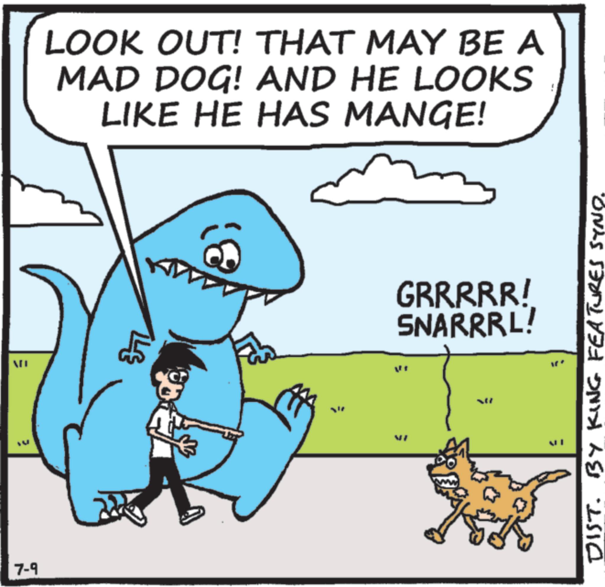 Shark OCR: 7-9 LOOK OUT! THAT MAY BE A MAD DOG! AND HE LOOKS LIKE HE HAS MANGE! 8} GRRRRR! SNARRRL! DIST. BY KING FEATURES SYND. 7-9 LOOK OUT ! THAT MAY BE A MAD DOG ! AND HE LOOKS LIKE HE HAS MANGE ! 8 } GRRRRR ! SNARRRL ! DIST . BY KING FEATURES SYND .