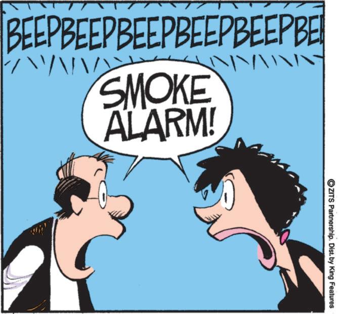 Photo caption OCR: BEEPBEEP BEEPBEEPBEEPBE SMOKE ALARM! ZITS Partnership. Dist. by King Features BEEPBEEP BEEPBEEPBEEPBE SMOKE ALARM ! ZITS Partnership . Dist . by King Features
