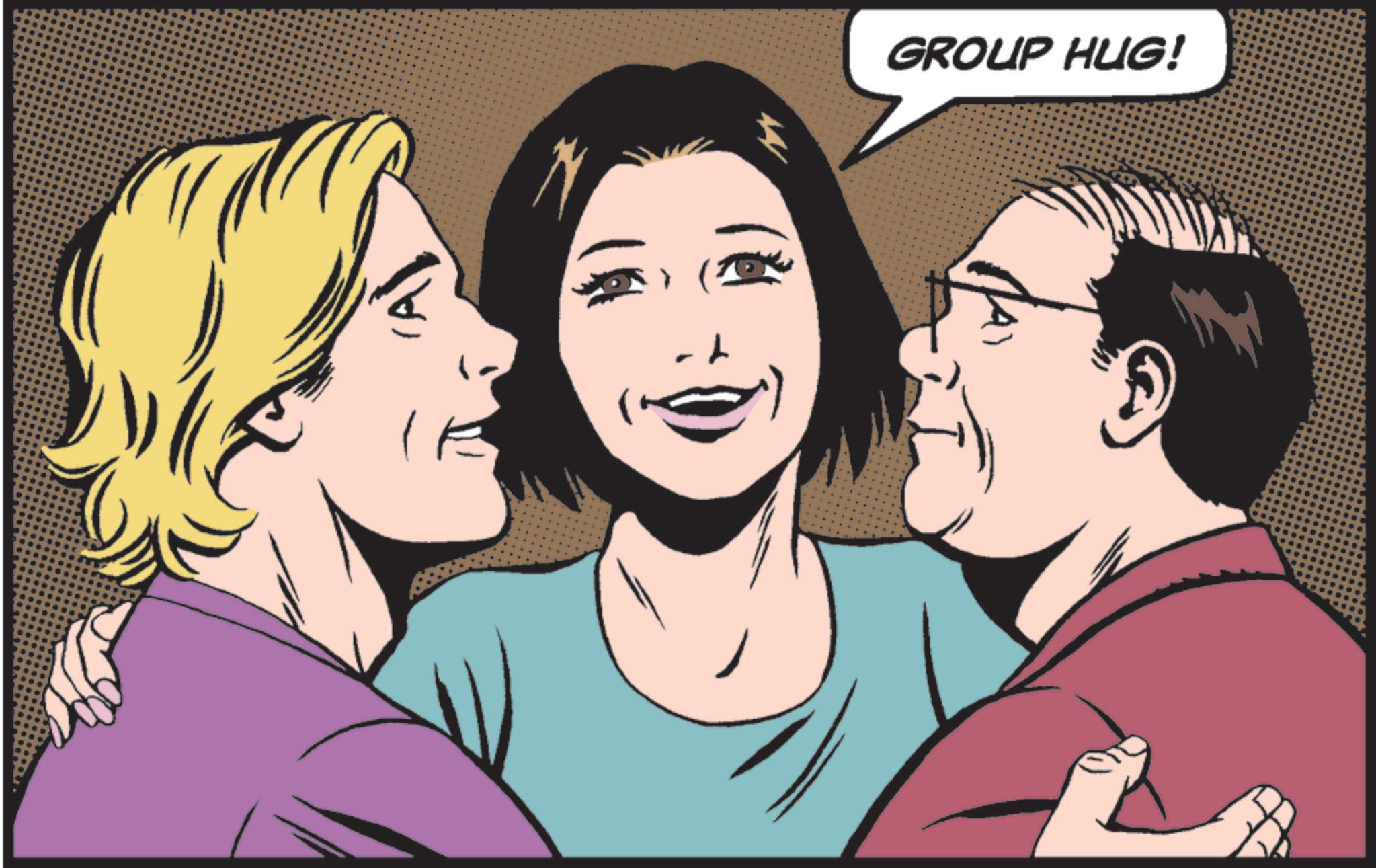 Fictional character OCR: W GROUP HUG! W GROUP HUG !