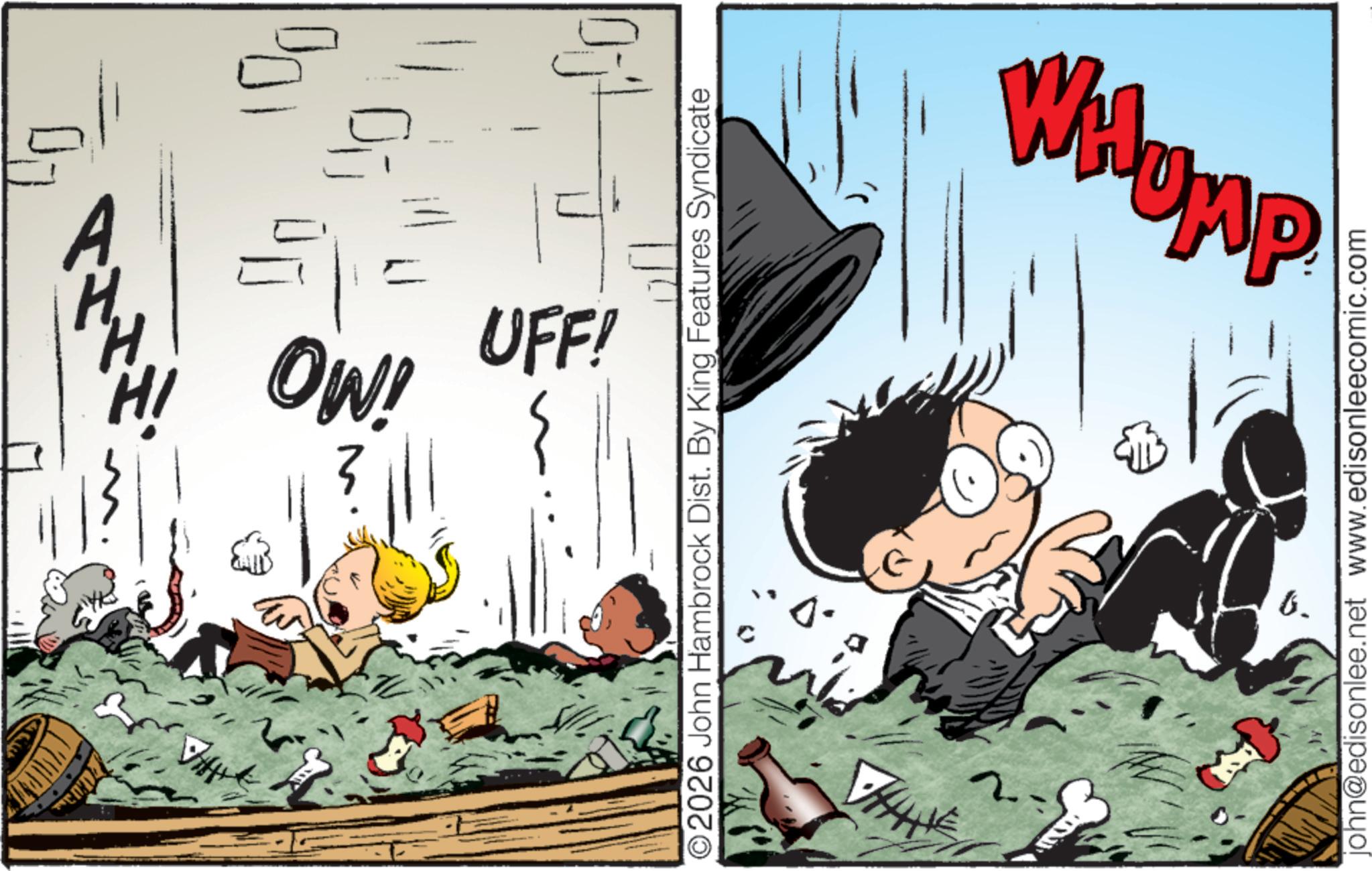 Child OCR: ? OW! UFF! O2026 John Hambrock Dist. By King Features Syndicate Whopp john@edisonlee.net www.edisonleecomic.com ? OW ! UFF ! O2026 John Hambrock Dist . By King Features Syndicate Whopp john@edisonlee.net www.edisonleecomic.com