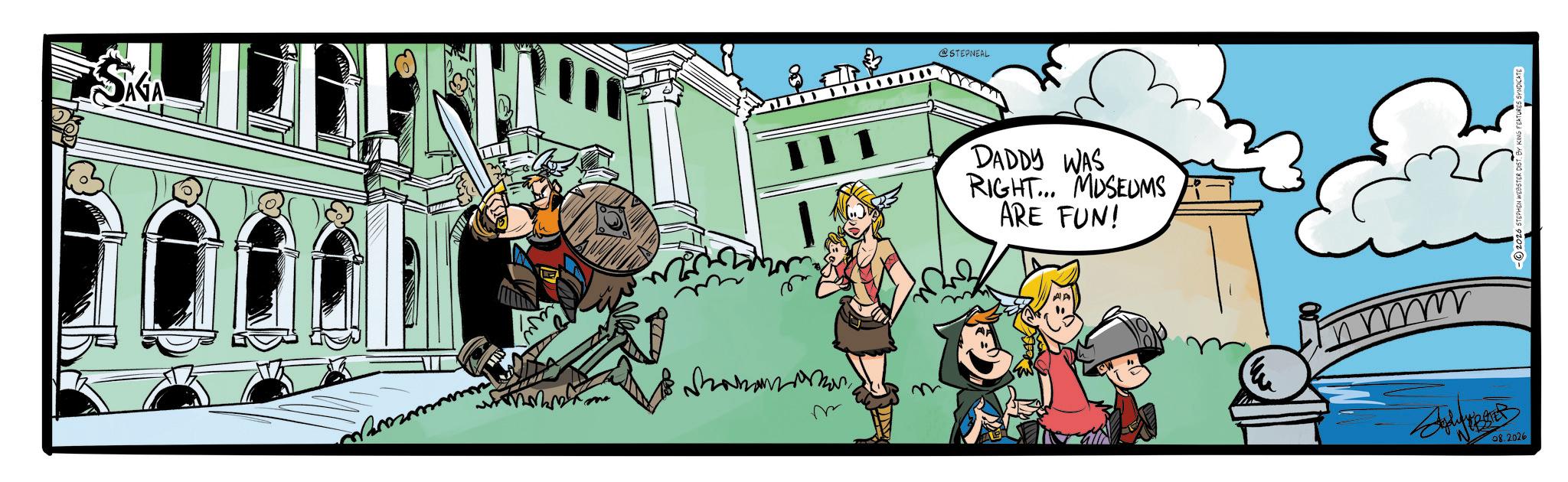 Comic book OCR: SAGA @STEPNEAL DADDY WAS RIGHT... MUSEUMS ARE FUN! 08.2026 -2026 STEPHEN WEBSTER DIST. BY SAGA @STEPNEAL DADDY WAS RIGHT ... MUSEUMS ARE FUN ! 08.2026 -2026 STEPHEN WEBSTER DIST . BY