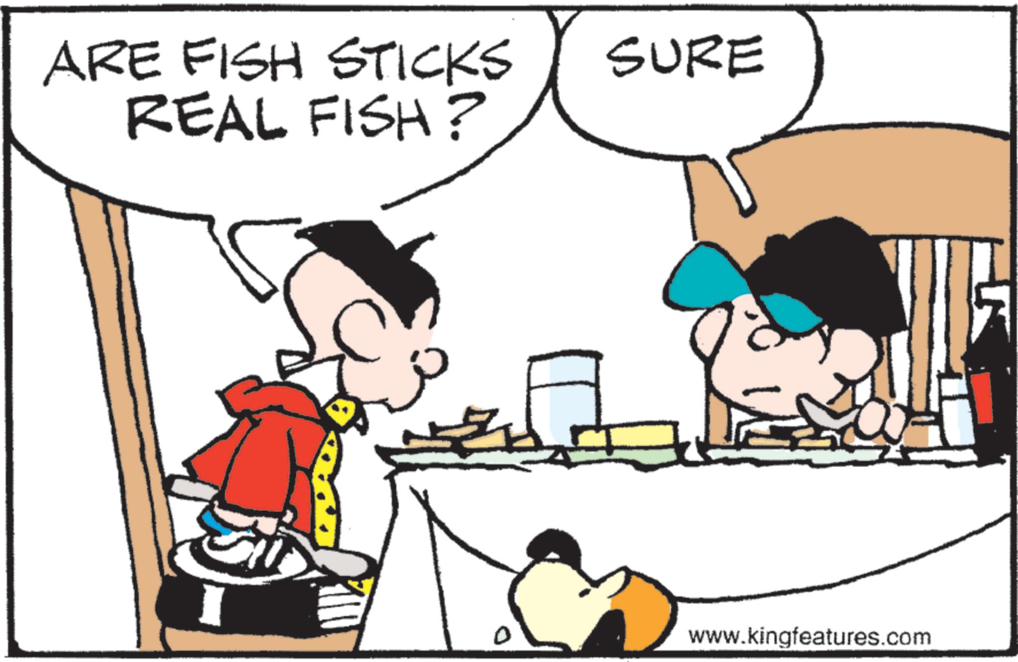 Comic book OCR: ARE FISH STICKS REAL FISH? SURE www.kingfeatures.com ARE FISH STICKS REAL FISH ? SURE www.kingfeatures.com